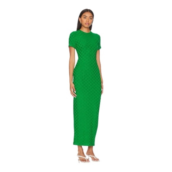 Amanda Uprichard Rosaria Checkered Crew Neck Maxi Dress in Green, Sz Small - Picture 3 of 6